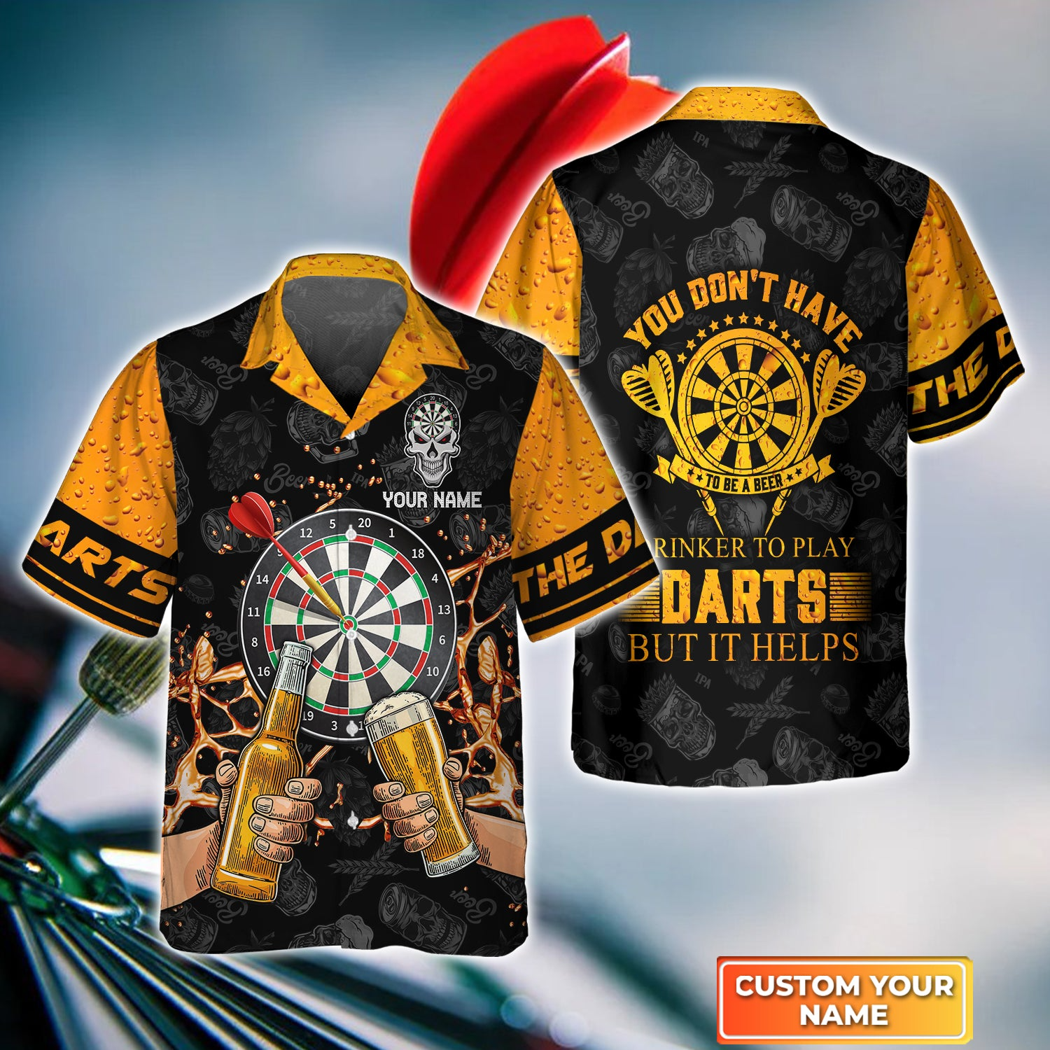 Personalized Beer & Darts Hawaiian Shirt - Custom Name You Don't Have To Be A Beer Drinker To Play Darts Hawaiian Shirts For Darts Lovers