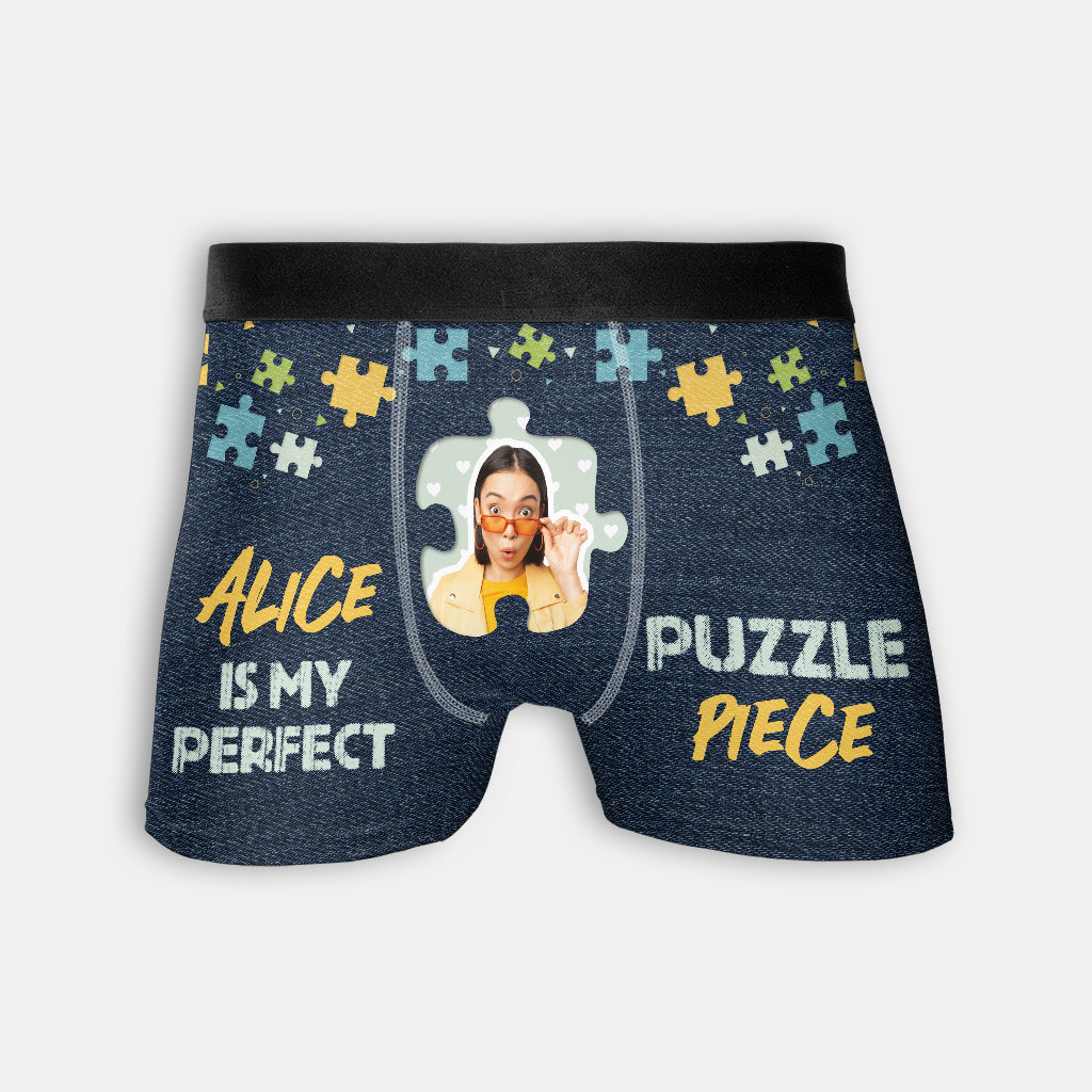 Personalized Boxers, Custom Face Underwear - Customized My Perfect Puzzle Piece Boxer - Best Valentine Gift For Men From Lover
