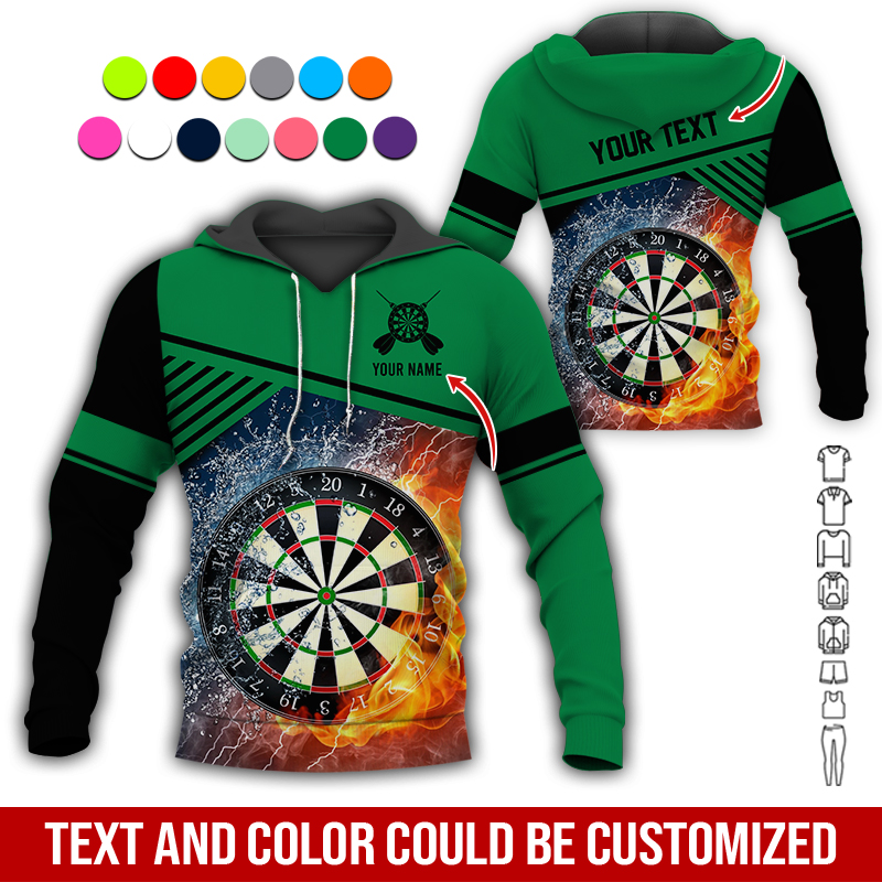 Customized Name & Text Darts Premium Hoodie, Water and Fire Dartboards Pattern Hoodie For Men & Women, Perfect Gift For Darts Lovers, Friend, Family