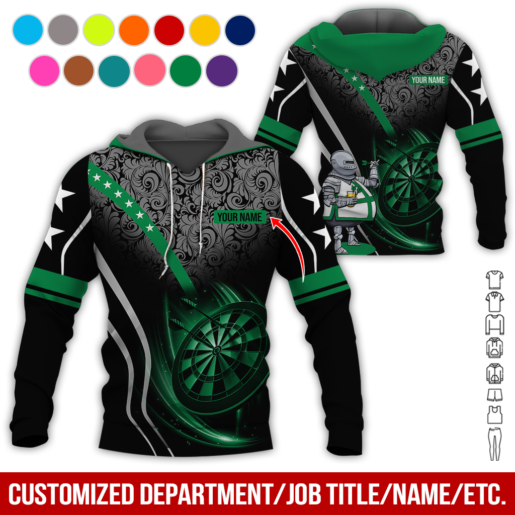 Personalized Darts Knight Armor Premium Hoodie, Customized Name Darts Tropical Pattern Hoodie, Perfect Gift For Darts Lovers, Darts Player