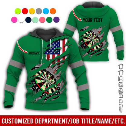 Personalized Darts American Flag Premium Hoodie, Customized Name & Text Darts Hoodie, Perfect Gift For Darts Lovers, Friend, Family