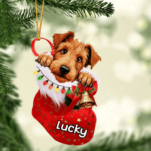 Custom Dog Acrylic Christmas Ornament, Personalized Irish Terrier In Stocking Christmas Acrylic Ornament for Dog Lover, New Year