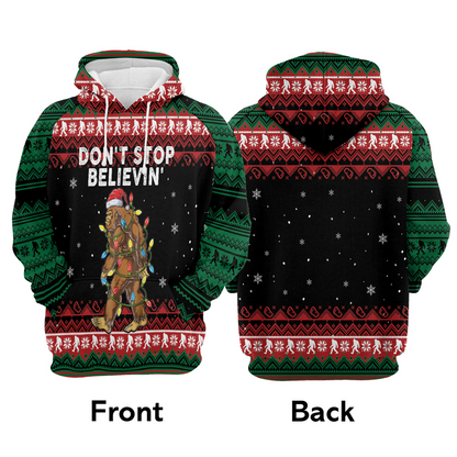 Bigfoot Xmas Premium Christmas Hoodie, Dont' Stop Believin' Funny Unisex Hoodie For Men & Women - Perfect Gift For Christmas, Bigfoot Lovers
