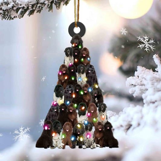 Custom Dog Acrylic Christmas Ornament, Personalized Newfoundland Dog Christmas Tree Shaped Acrylic Ornament for Dog Lover, New Year