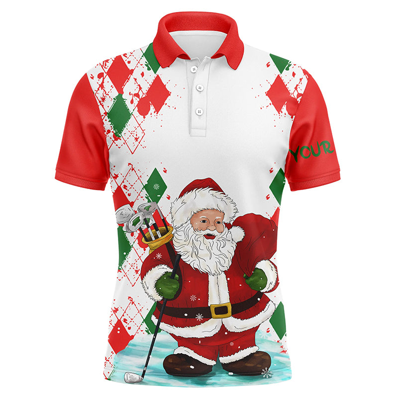 Custom Golf Long Sleeve Men Polo Shirt - Christmas Santa Golfer Custom Name Apparel - Personalized Gift For Golf Lover, Team, Husband, Boyfriend, Men