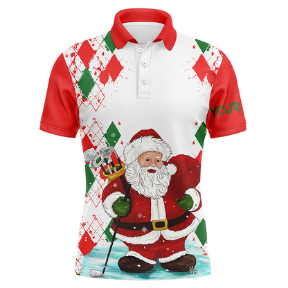 Custom Golf Long Sleeve Men Polo Shirt - Christmas Santa Golfer Custom Name Apparel - Personalized Gift For Golf Lover, Team, Husband, Boyfriend, Men