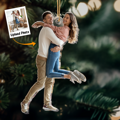Personalized Acrylic Couple Photo Ornament, Custom Your Best Moment With Lover Photo Acrylic Ornament For Christmas, Best Gift idea for Couple