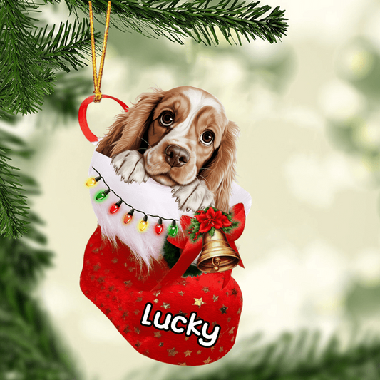 Custom Dog Acrylic Christmas Ornament, Personalized American Cocker Spaniel in Christmas Stocking Acrylic Ornament for Dog Lover, New Year