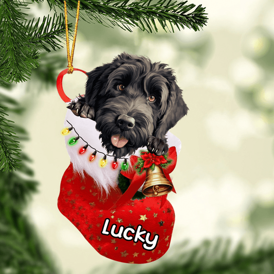 Custom Dog Acrylic Christmas Ornament, Personalized Black Russian Terrier in Christmas Stocking Acrylic Ornament for Dog Lover, New Year