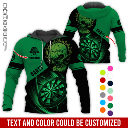 Customized Name Darts Skull Premium Hoodie, Darts Master Skull Pattern Hoodie, Perfect Gift For Darts Lovers, Friend, Family