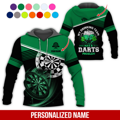 Customized Name & Text Darts Skull Premium Hoodie, My Drinking Team Has Darts Problem Hoodie, Perfect Gift For Darts Lovers, Darts Player