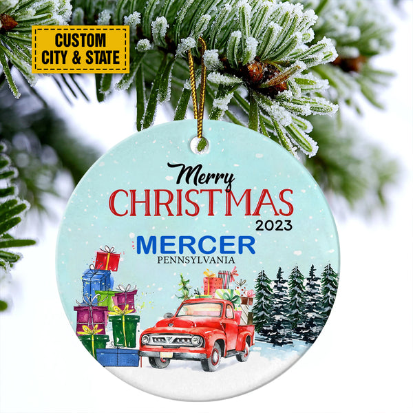 Personalize Ceramic Christmas Ornament - Custom Merry Christmas 2023 Circle Ceramic Ornament, Perfect Gift For Christmas