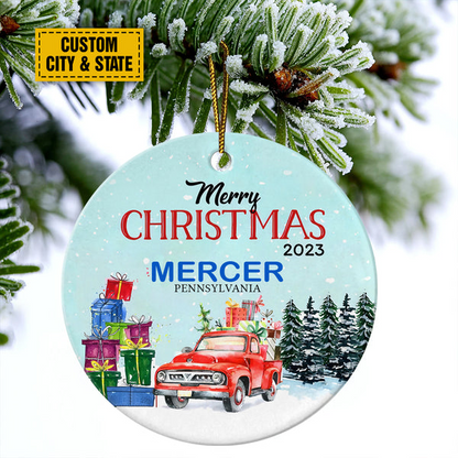 Personalize Ceramic Christmas Ornament - Custom Merry Christmas 2023 Circle Ceramic Ornament, Perfect Gift For Christmas