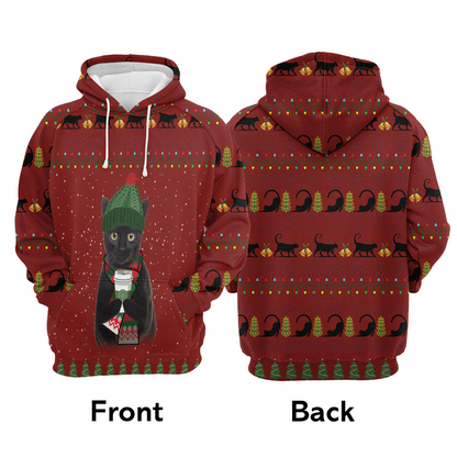 Black Cat Premium Christmas Hoodie, Cute Black Cat Coffee Unisex Hoodie For Men & Women - Perfect Gift For Christmas, Black Cat Lover