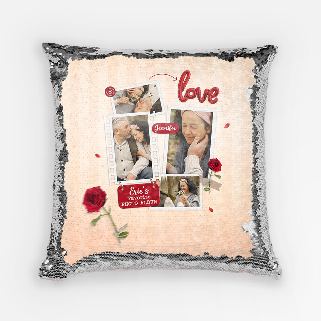 Personalized Couple Throw Pillow - Favourite Photo Album Sequin Pillow - Best Valentine Gift For Couple