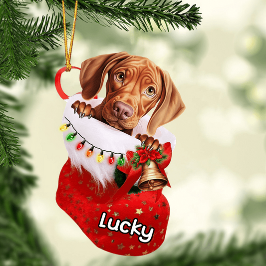 Custom Dog Acrylic Christmas Ornament, Personalized Vizsla In Stocking Christmas Acrylic Ornament for Dog Lover, New Year