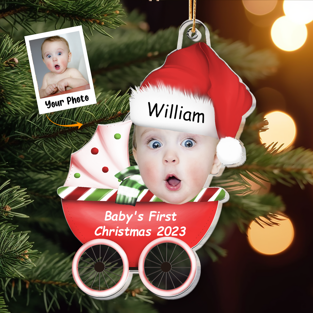 Personalized Acrylic Baby Photo Ornament, Celebrating the baby's first Christmas Photo Acrylic Ornament For Christmas, Best Gift idea for the new Mom & Dad