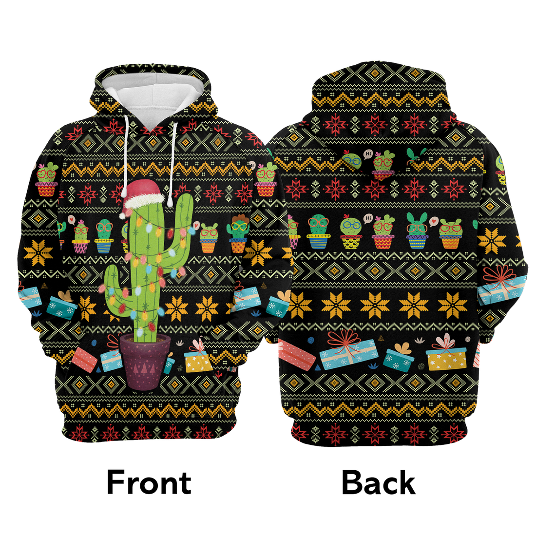 Cactus Premium Christmas Hoodie, Cactus Light Xmas Christmas Unisex Hoodie For Men & Women - Perfect Gift For Christmas, Friends, Family