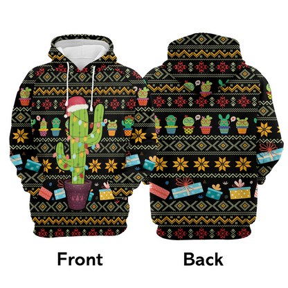 Cactus Premium Christmas Hoodie, Cactus Light Xmas Christmas Unisex Hoodie For Men & Women - Perfect Gift For Christmas, Friends, Family