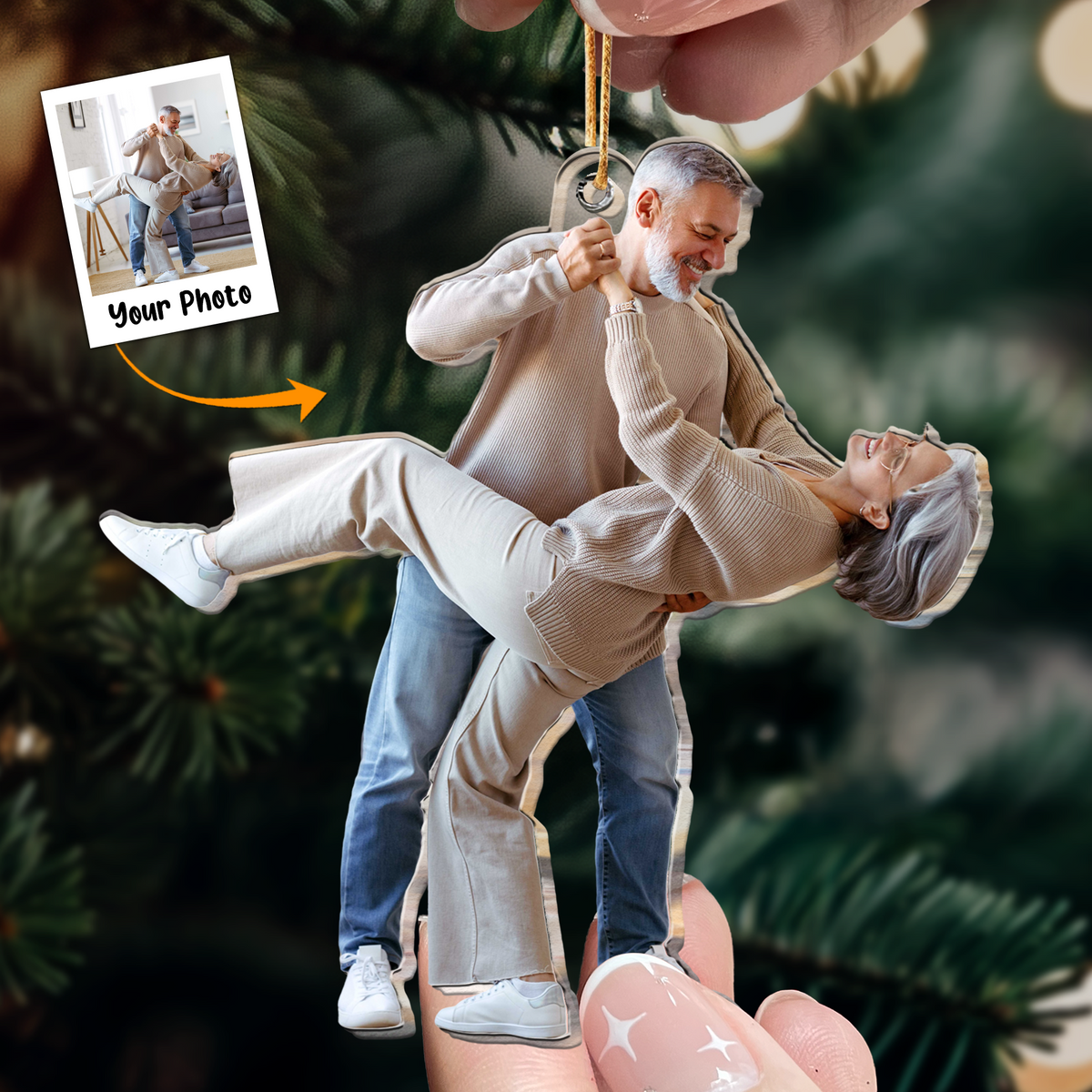 Personalized Acrylic Old Couple Photo Ornament, Custom Great Memories Of Old Couple Photo Acrylic Ornament For Christmas, Best Gift For Family