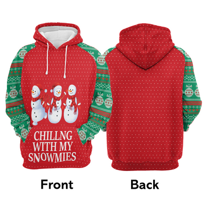 Snowmies Premium Christmas Hoodie, Chilling With My Snowmies Christmas Unisex Hoodie For Men & Women - Perfect Gift For Christmas, Family