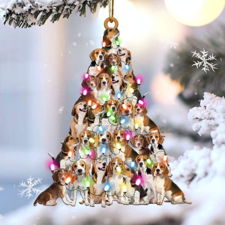 Custom Dog Acrylic Christmas Ornament, Personalized Beagle Dog Christmas Tree Shaped Acrylic Ornament for Dog Lover, New Year, Christmas