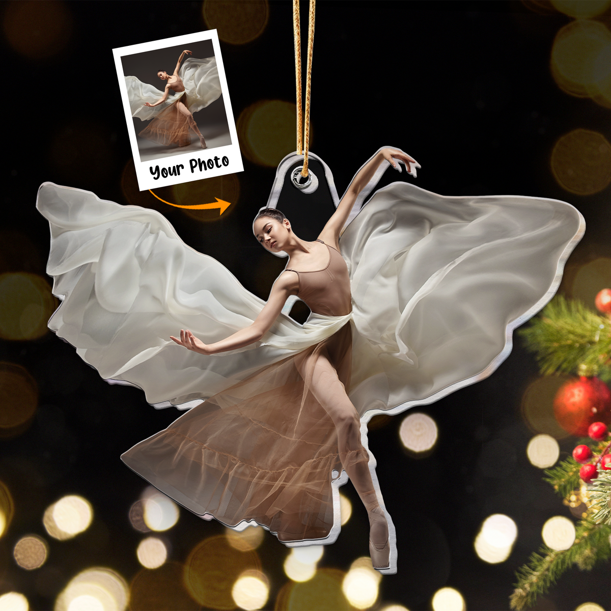 Personalized Acrylic Ballerina Photo Ornament, Custom Lovely Little Ballerina Dancing Ballet Acrylic Ornament For Christmas, Best Gift For Ballerina