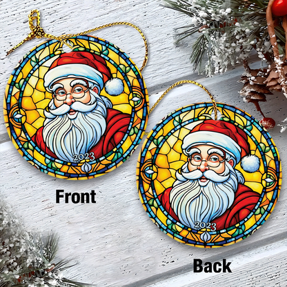 Santa Claus Ceramic Christmas Ornament - Santa Claus Portrait Stained Glass Circle Ceramic Ornament,Perfect Gift For Christmas,Holiday Decor