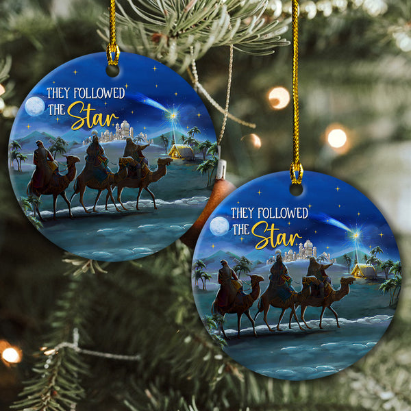 Night In Desert Ceramic Christmas Ornament - They Followed The Star Circle Ceramic Ornament, Perfect Gift For Christmas, Holiday Decor