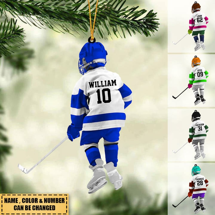Custom Hockey Acrylic Christmas Ornament, Personalized Hockey Kid Acrylic Ornament For Hockey Lover, Christmas, New Year