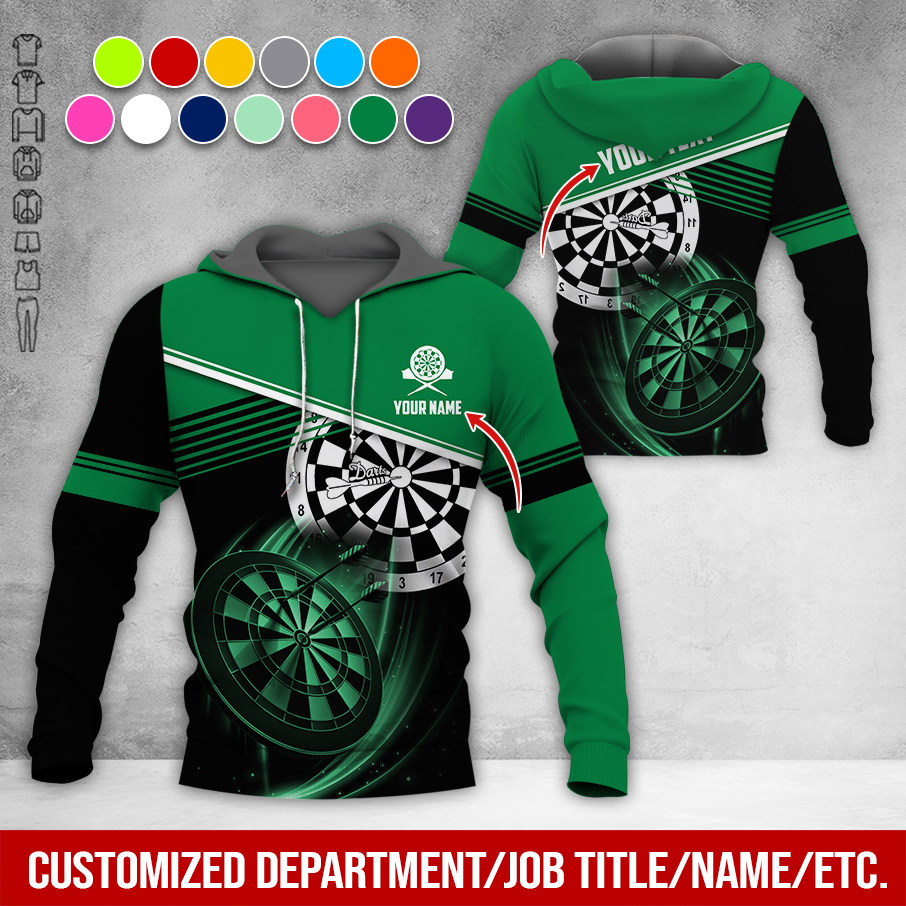 Customized Name & Text Darts Premium Hoodie, White Line & Darts Pattern Hoodie, Perfect Gift For Darts Lovers, Darts Player