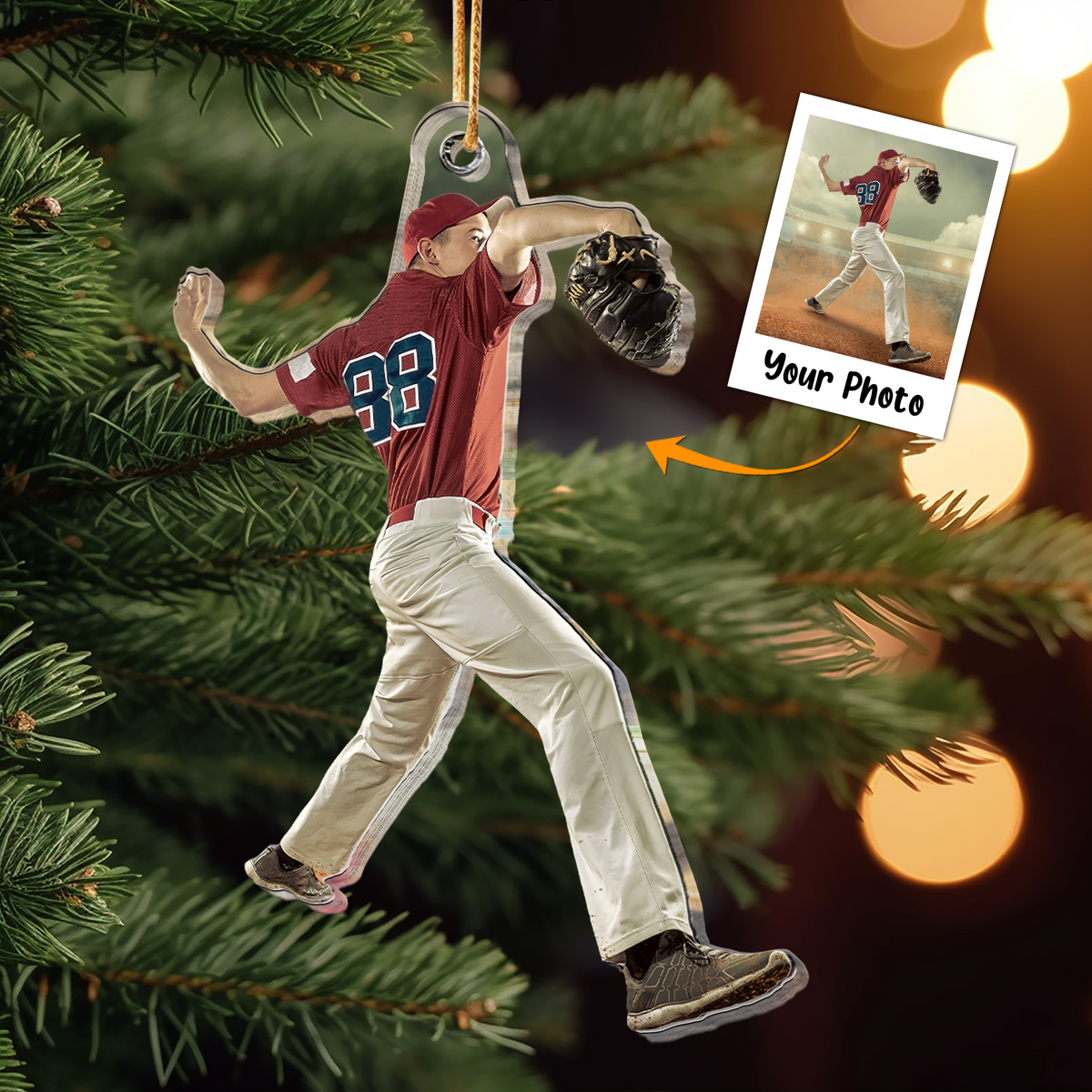 Personalized Acrylic Baseball Photo Ornament, Custom Your Great Moment Of Baseball Acrylic Ornament For Christmas, Perfect Gift For Baseball Lovers