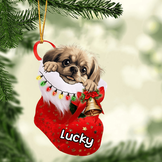 Custom Dog Acrylic Christmas Ornament, Personalized Pekingese In Stocking Christmas Acrylic Ornament for Dog Lover, New Year