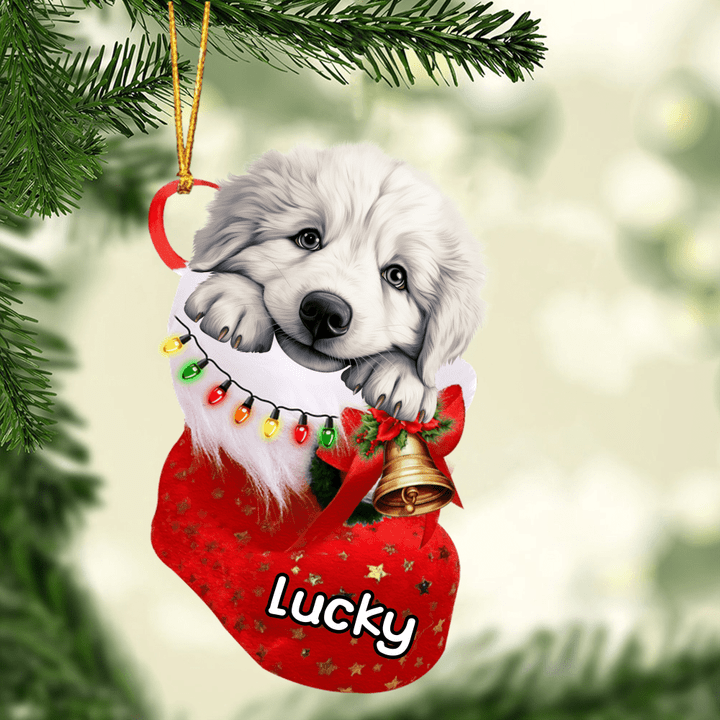 Custom Dog Acrylic Christmas Ornament, Personalized Great Pyrenees In Stocking Christmas Acrylic Ornament for Dog Lover, New Year