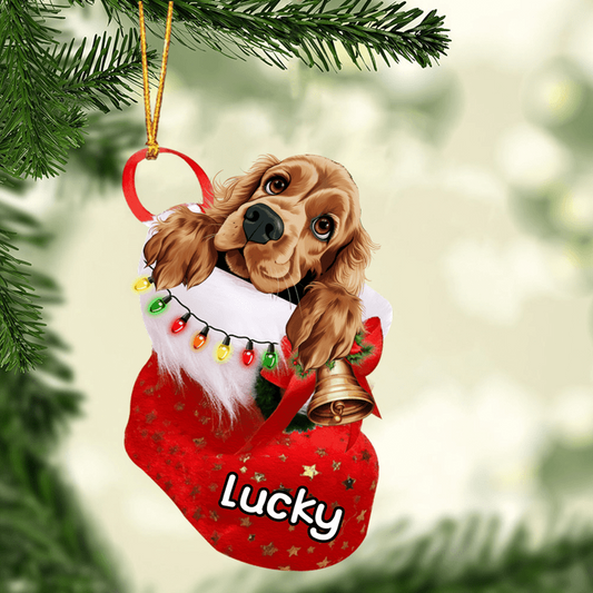 Custom Dog Acrylic Christmas Ornament, Personalized Awesome English Cocker Spaniel In Stocking Christmas Acrylic Ornament for Dog Lover