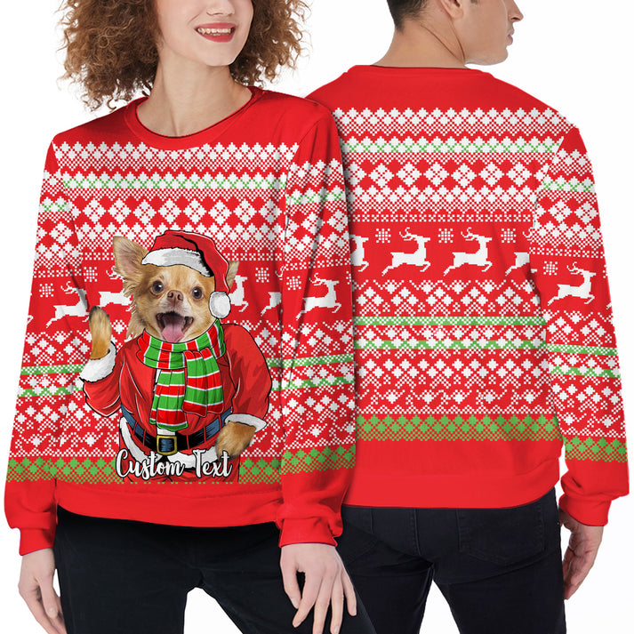 Custom Ugly Christmas Sweater - Personalized Pet Photo Sweater, Funny Sweater Custom Santa Claus Red Color, Perfect Gift For Dog Lovers, Friend, Family