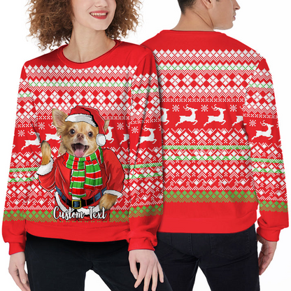 Custom Ugly Christmas Sweater - Personalized Pet Photo Sweater, Funny Sweater Custom Santa Claus Red Color, Perfect Gift For Dog Lovers, Friend, Family