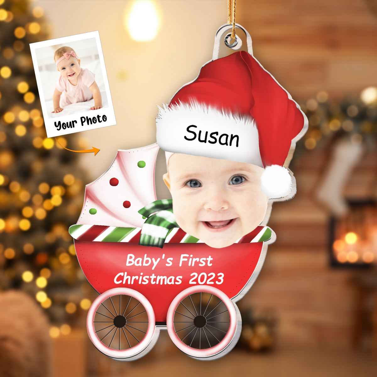 Personalized Acrylic Baby Photo Ornament, Celebrating the baby's first Christmas Photo Acrylic Ornament For Christmas, Best Gift idea for the new Mom & Dad