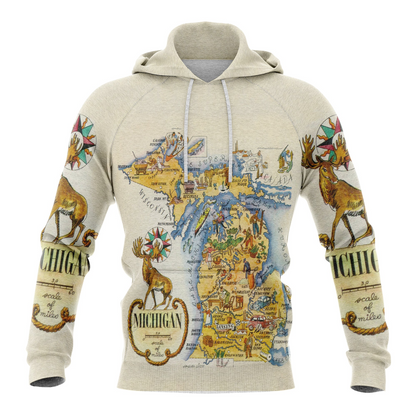 Vintage Michigan Map Pullover Premium Hoodie, Perfect Outfit For Men And Women On Christmas New Year Autumn Winter