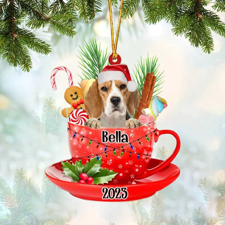 Custom Dog Acrylic Christmas Ornament, Personalized Beagle In Cup Merry Acrylic Ornament For Dog Lovers, Christmas, New Year