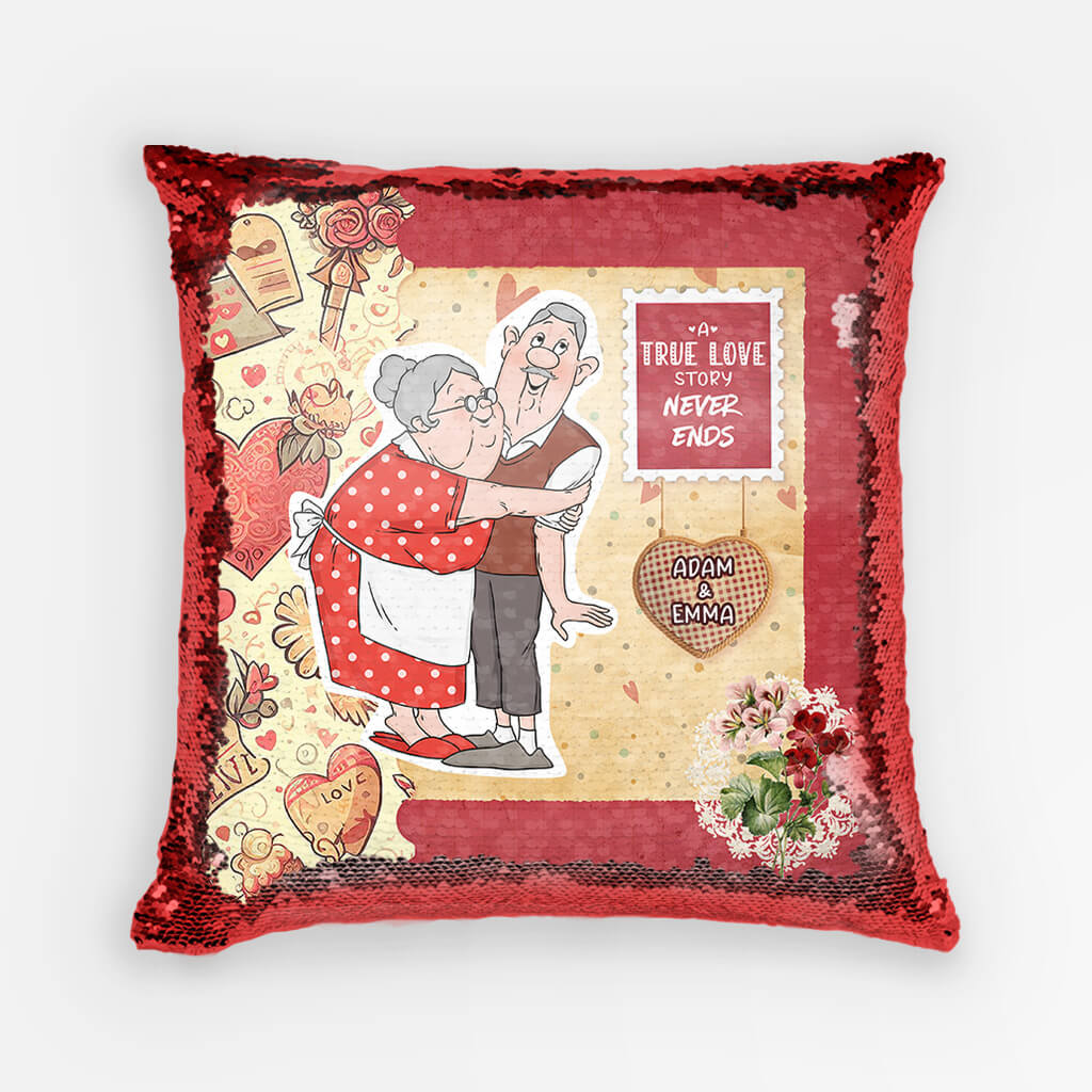 Personalized Couple Throw Pillow - Customized Name & Photo A True LOve Story Never Ends Pillow - Best Valentine Gift For Couple