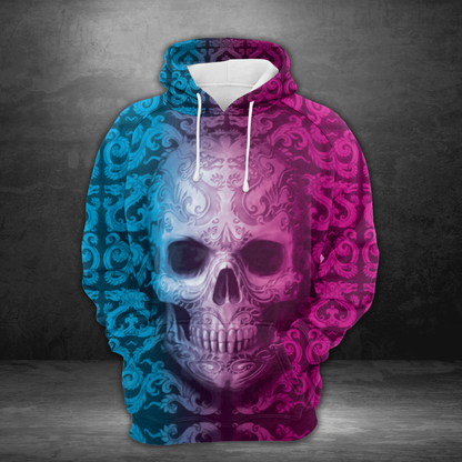 Blue & Pink Skull Pullover Premium Hoodie, Perfect Outfit For Men And Women On Christmas New Year Autumn Winter