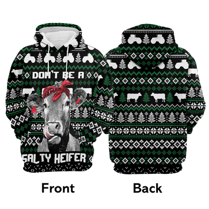 Cow Premium Christmas Hoodie, Don't Be a Salty Helfer Christmas Unisex Hoodie For Men & Women - Perfect Gift For Christmas, Cow Lover