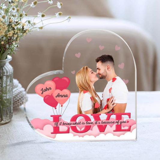 Personalized Couple Acrylic Ornament, Customized If I Know What Is Love It's Because Of You Acrylic Ornament, Best Ornament For Couple