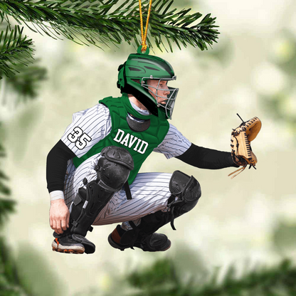 Custom Baseball Acrylic Ornament, Personalized Baseball Player Catcher Christmas Acrylic Ornament For Baseball Lover, Christmas, New Year