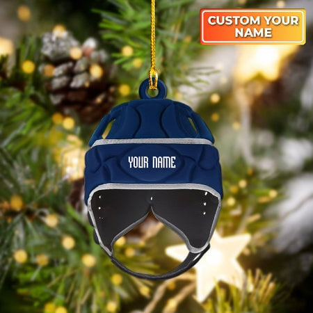 Custom Football Acrylic Christmas Ornament, Personalized Rugby Union Black Scrum Cap Acrylic Ornament For American Football Lover