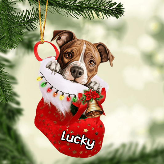 Custom Dog Acrylic Christmas Ornament, Personalized American Staffordshire Terrier in Christmas Stocking Acrylic Ornament for Dog Lover, New Year