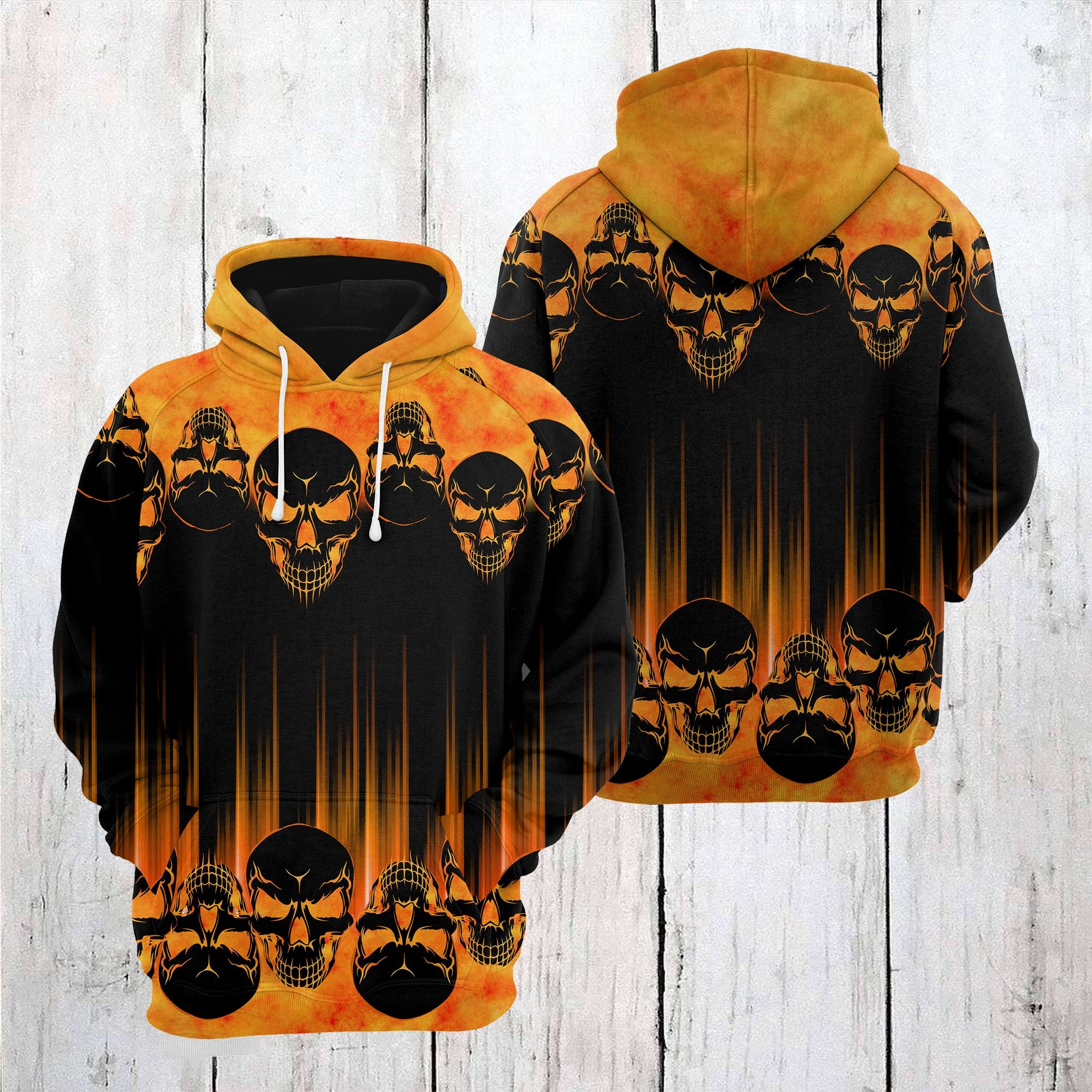Skull Halloween Pullover Premium Orange Hoodie, Perfect Outfit For Men And Women On Christmas New Year Autumn Winter
