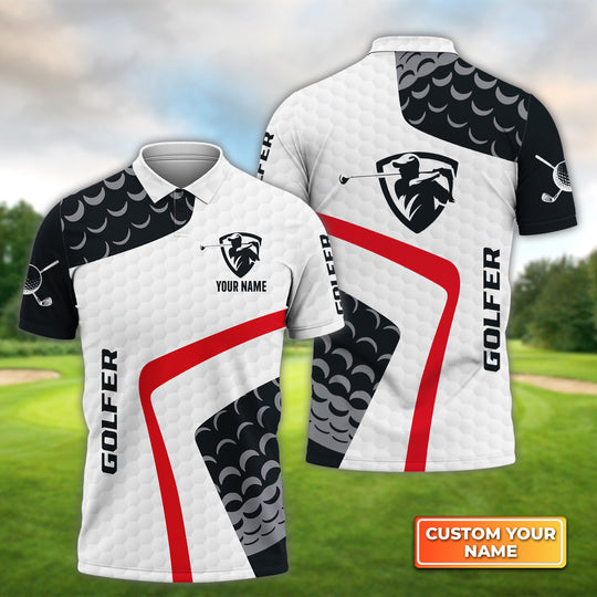 Personalized Golf Men Polo Shirt - Custom Name Golfer Shirt, Black and White Pattern Men Polo Shirt For Golf Lover