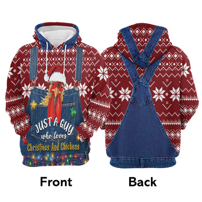 Chicken Premium Christmas Hoodie, Just A Guy Who Loves Christmas And Chickens Unisex Hoodie For Men & Women - Perfect Gift For Christmas, Family
